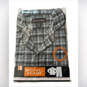 Michael Adams Black Gray Plaid 2 Piece Flannel Pajama Set Mens Size S Loungewear